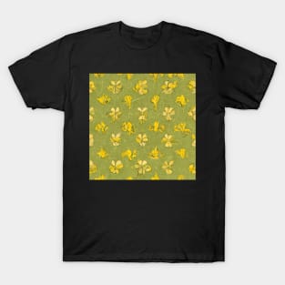 Vintage Yellow Flowers on a Green Background T-Shirt